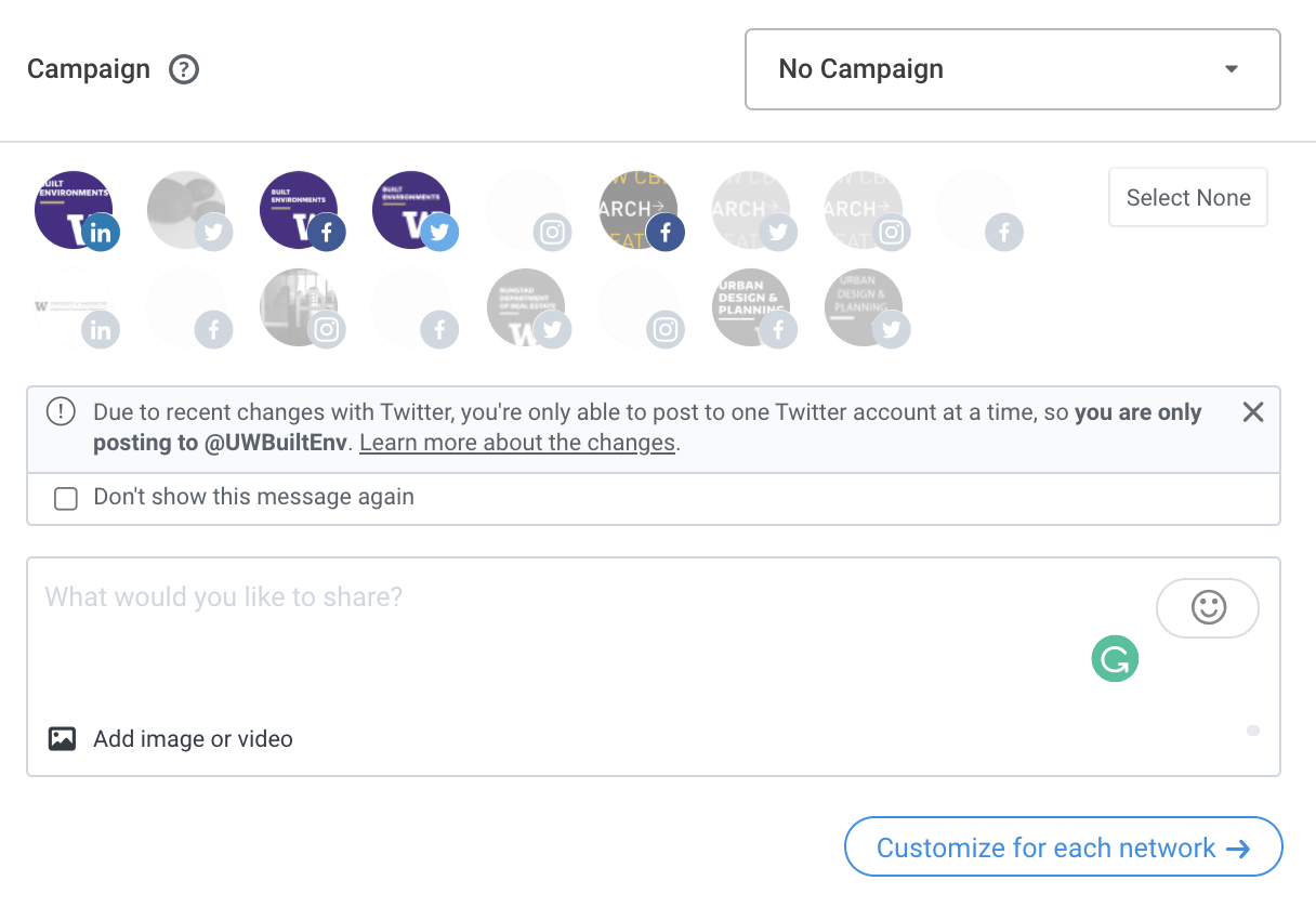 Selecting which profile to post on in Buffer