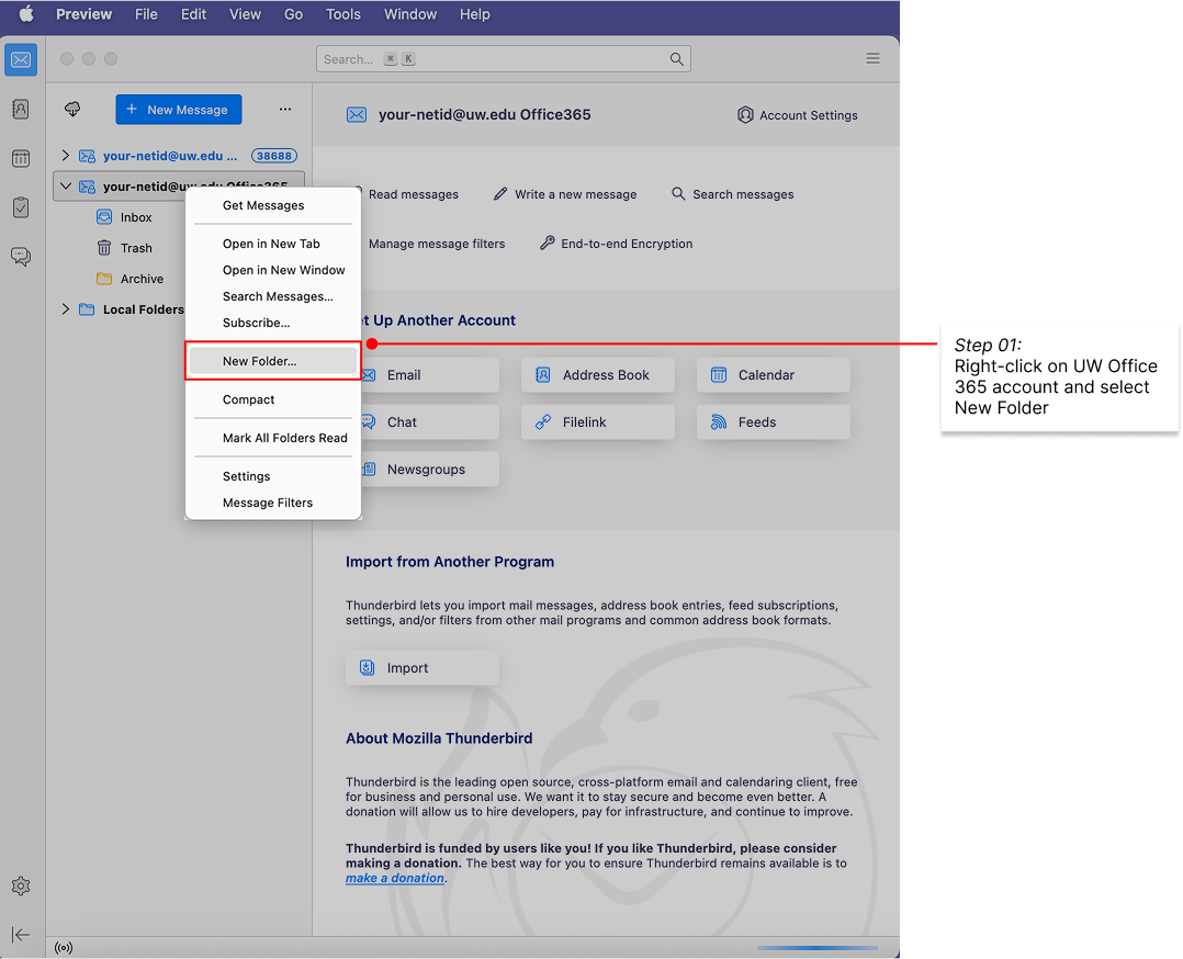 Create O365 folder for Google Mail transfer step 1