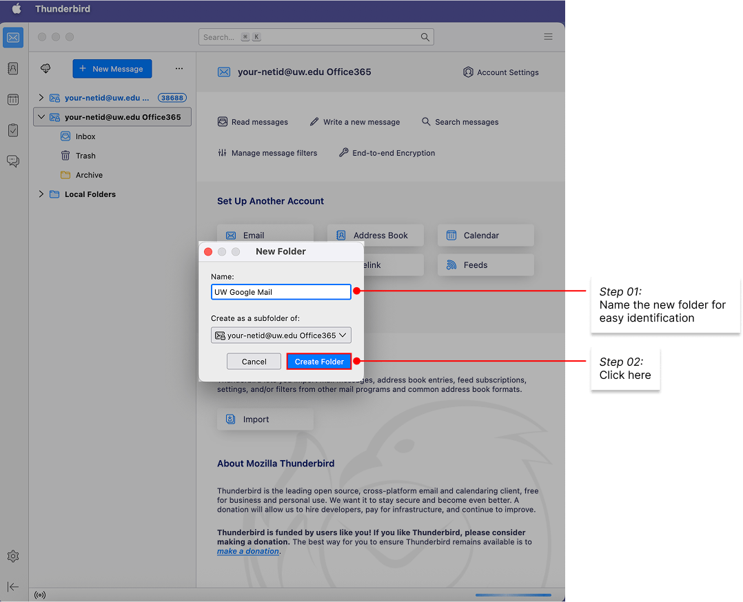 Create O365 folder for Google Mail transfer step 2