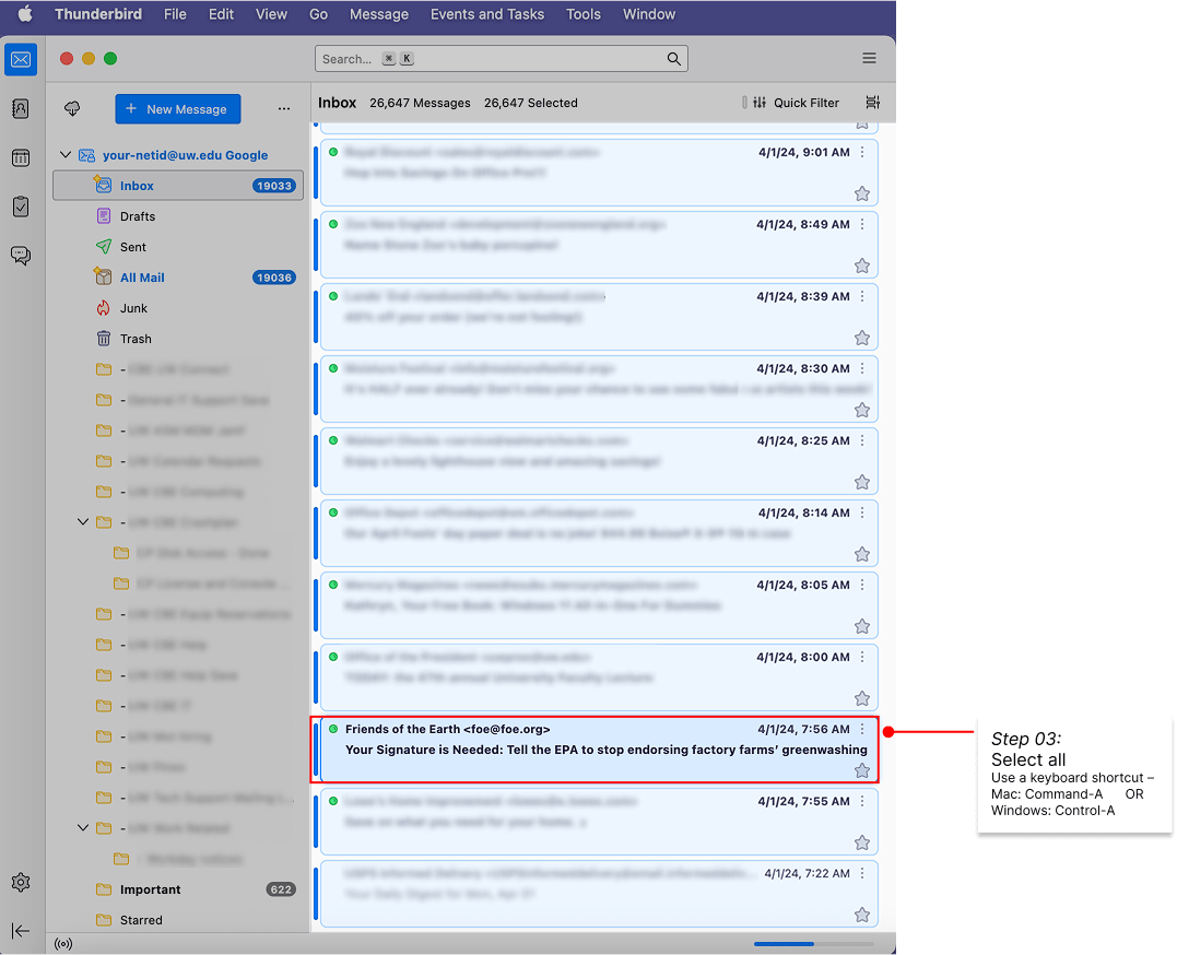 select all messages in folder