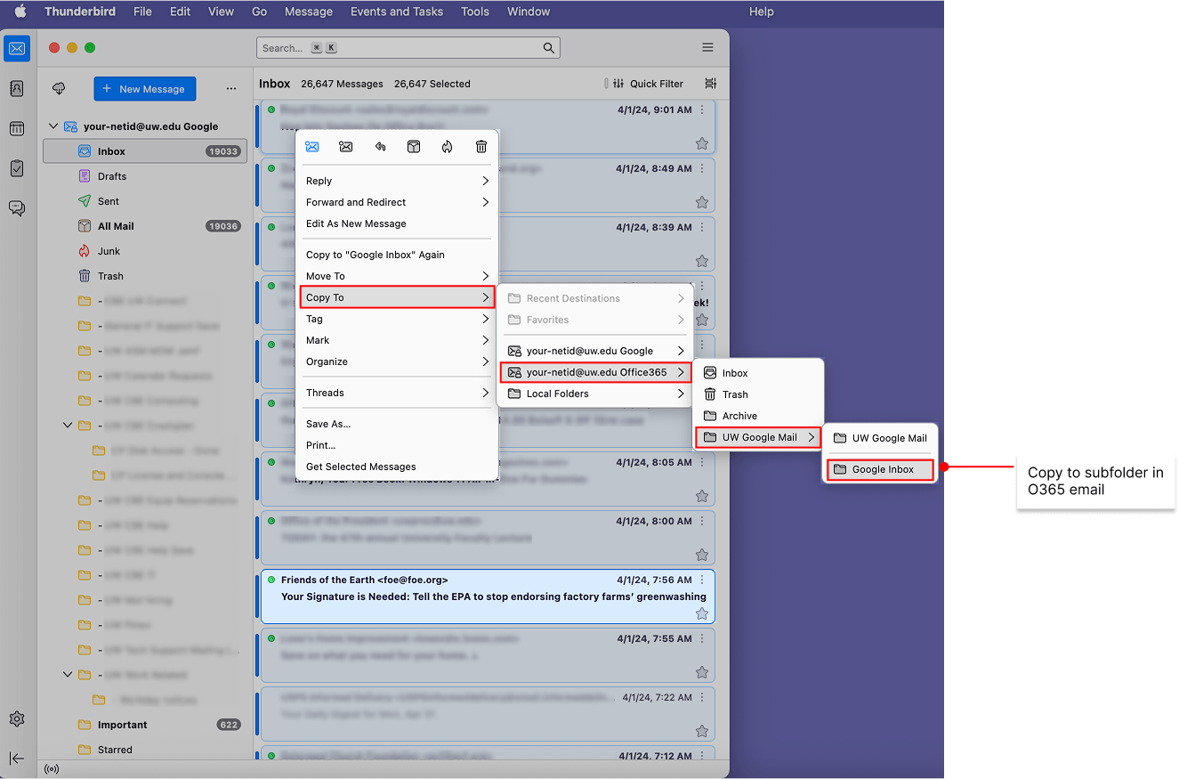 Copy to subfolder in O365 email