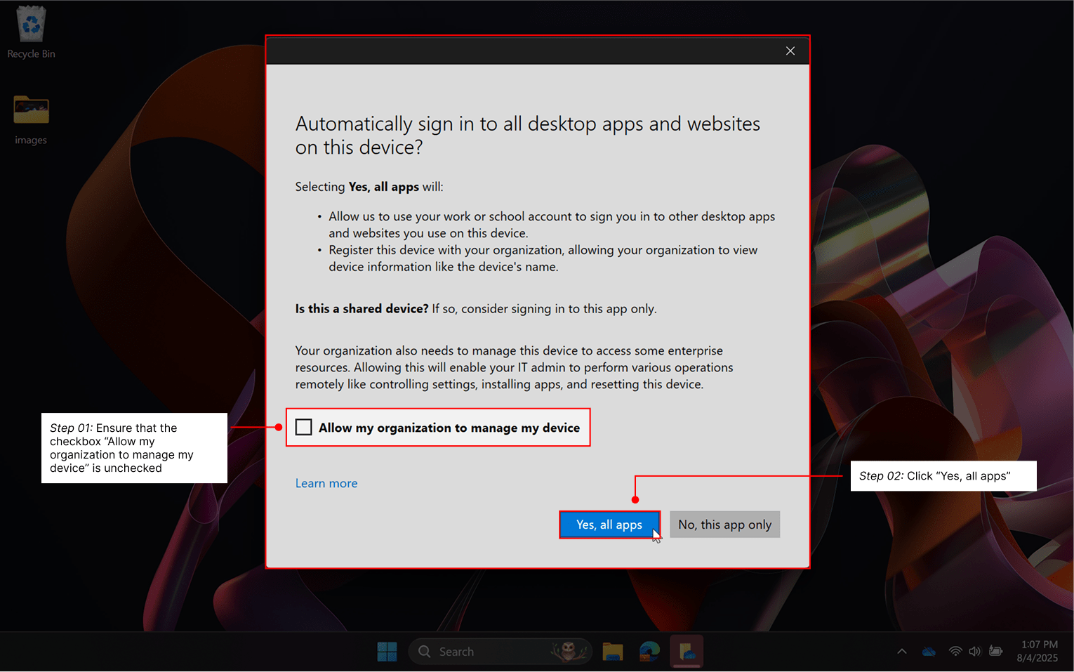 Page asking to sign in to all desktop apps and websites.