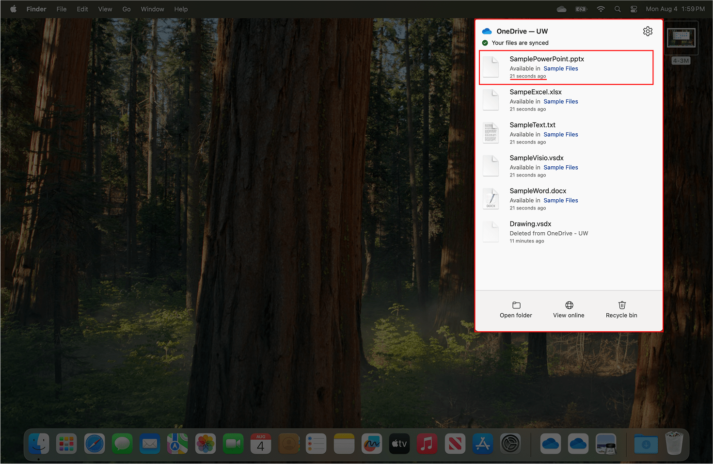 Indicating the OneDrive status menu.