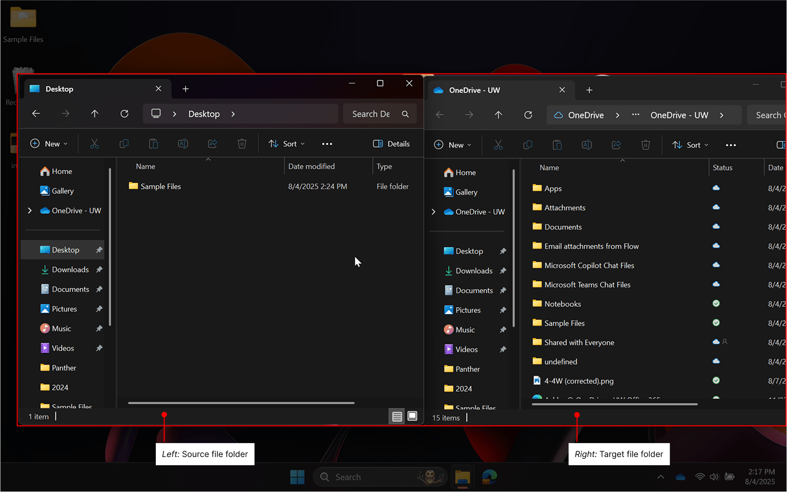 Indicating the OneDrive location in Windows Explorer.
