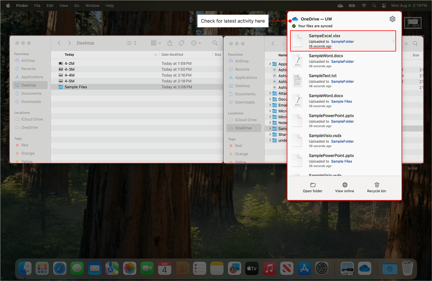 Indicating the updated OneDrive status menu.