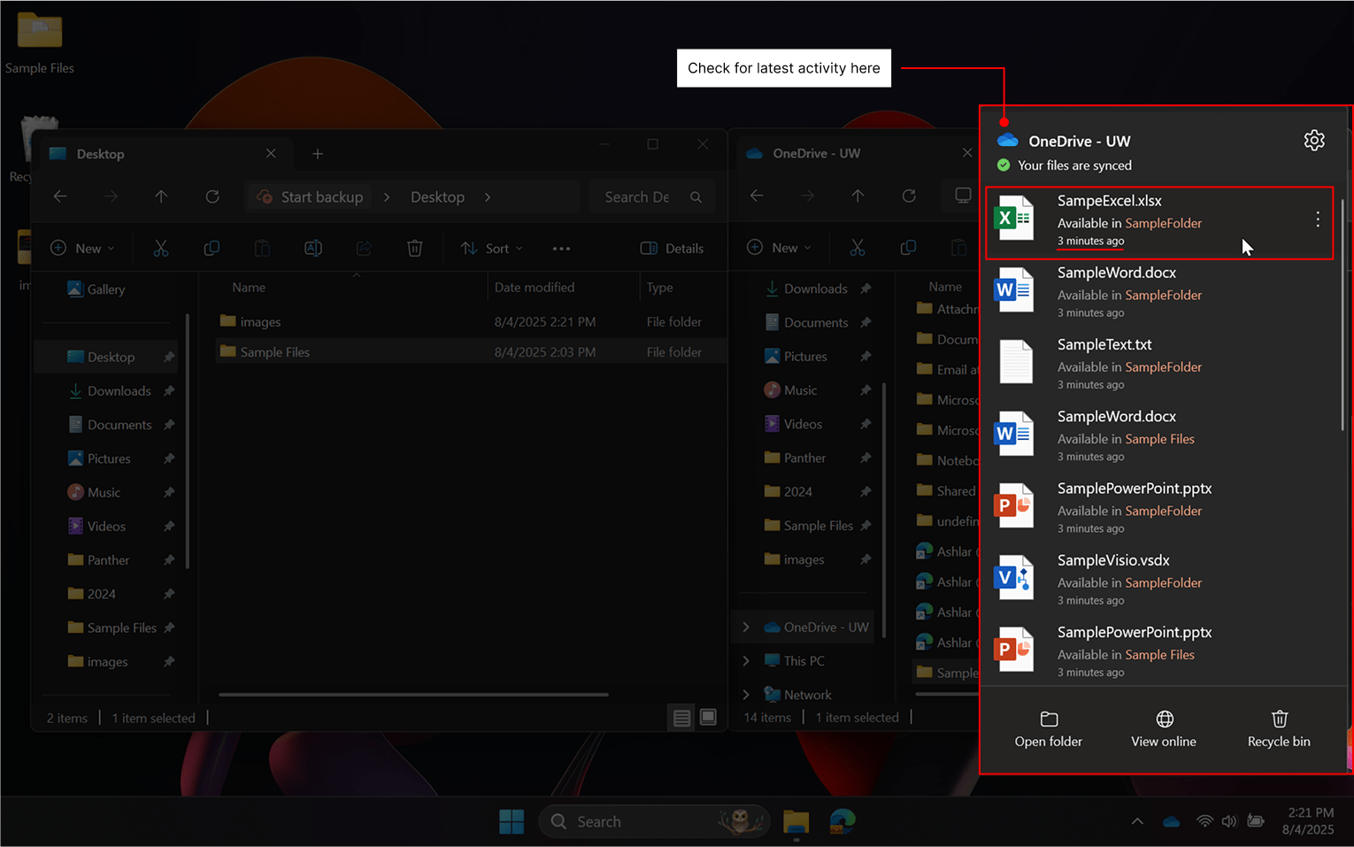 Indicating the status menu showing changes.