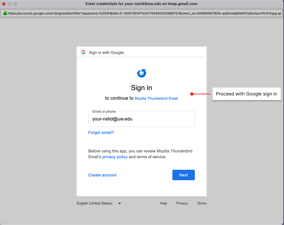 Google sign in screen