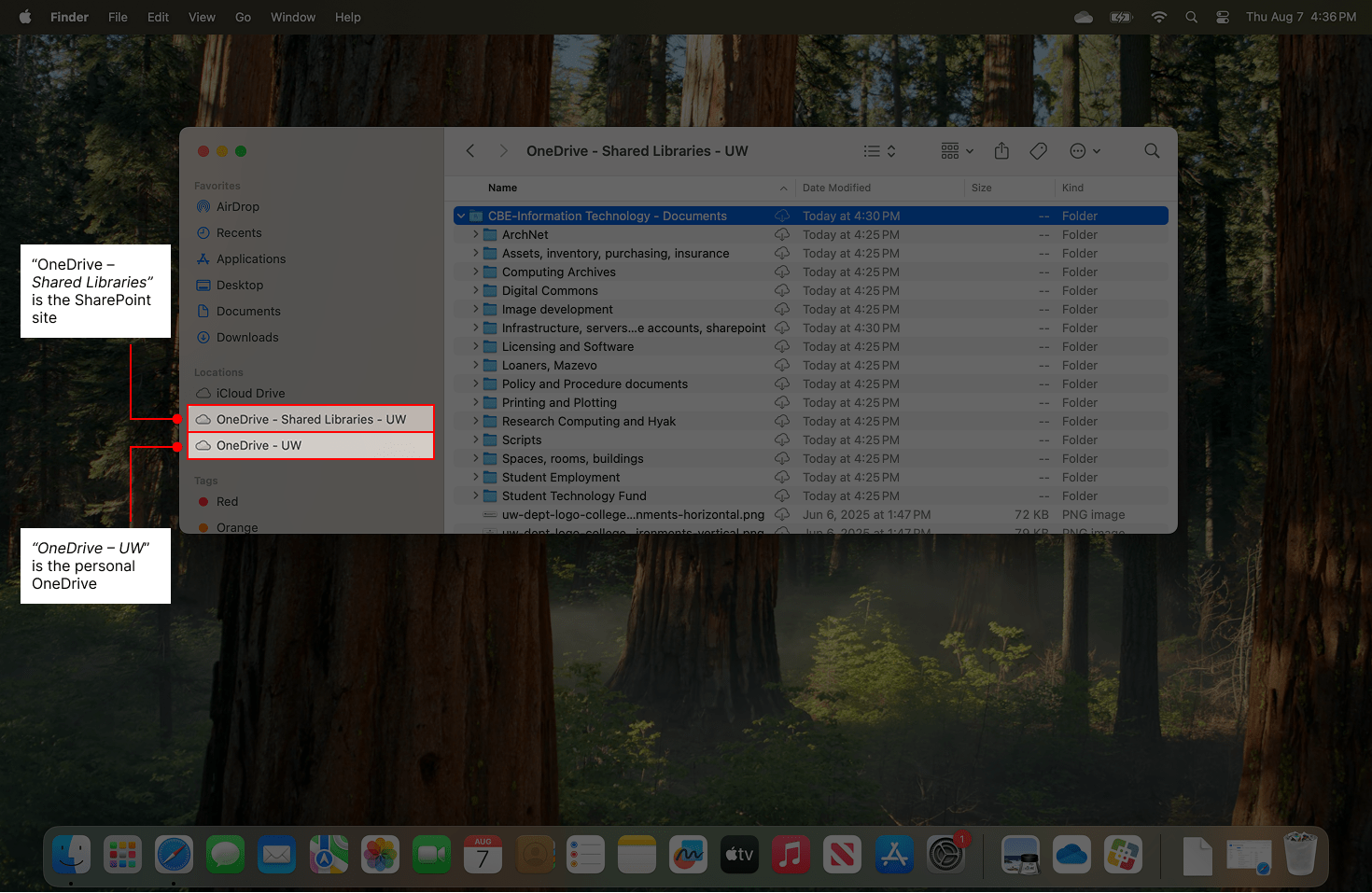 Image shows both the OneDrive and SharePoint folders mapped.