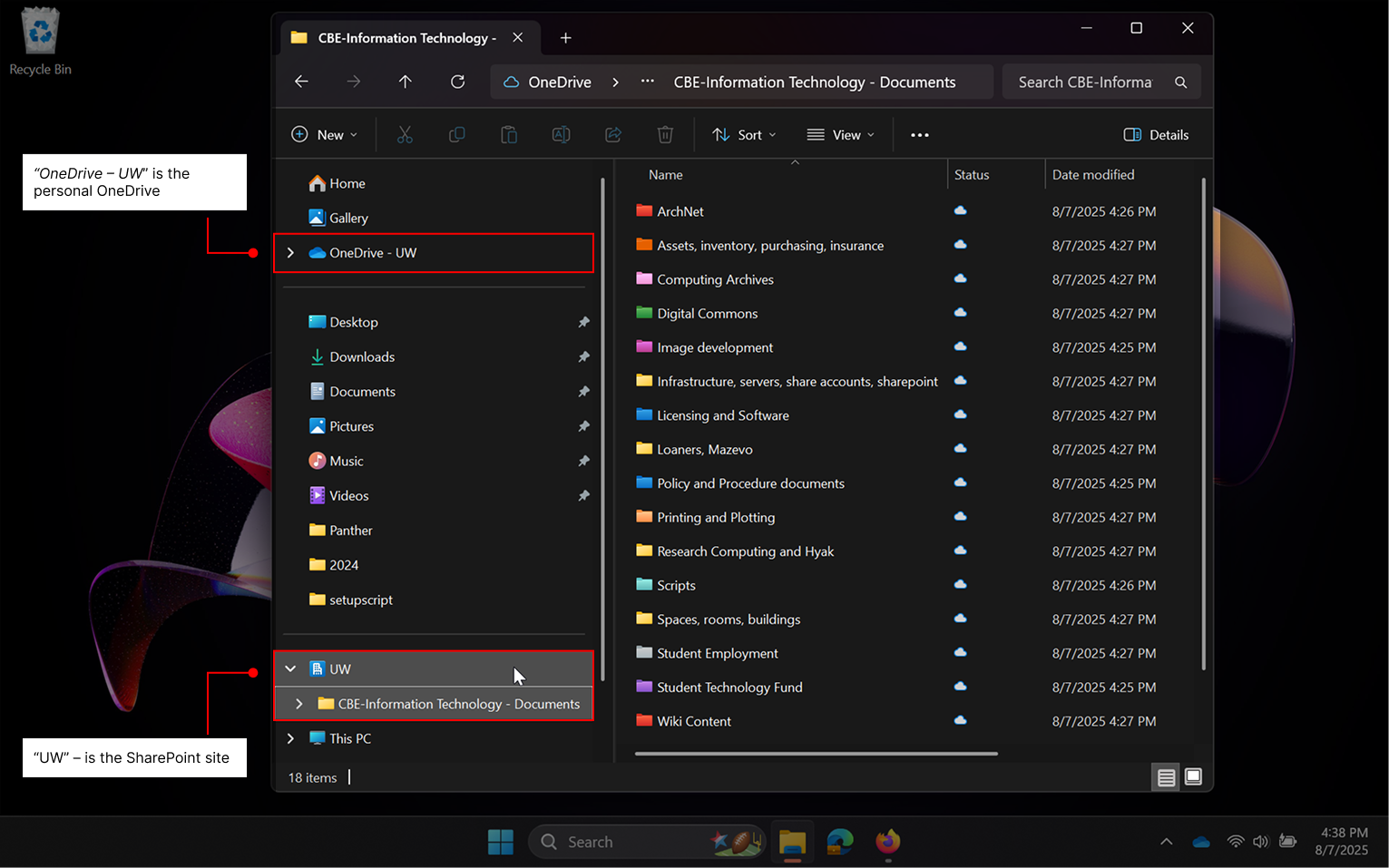 Indicating where drive mappings are for OneDrive and SharePoint.