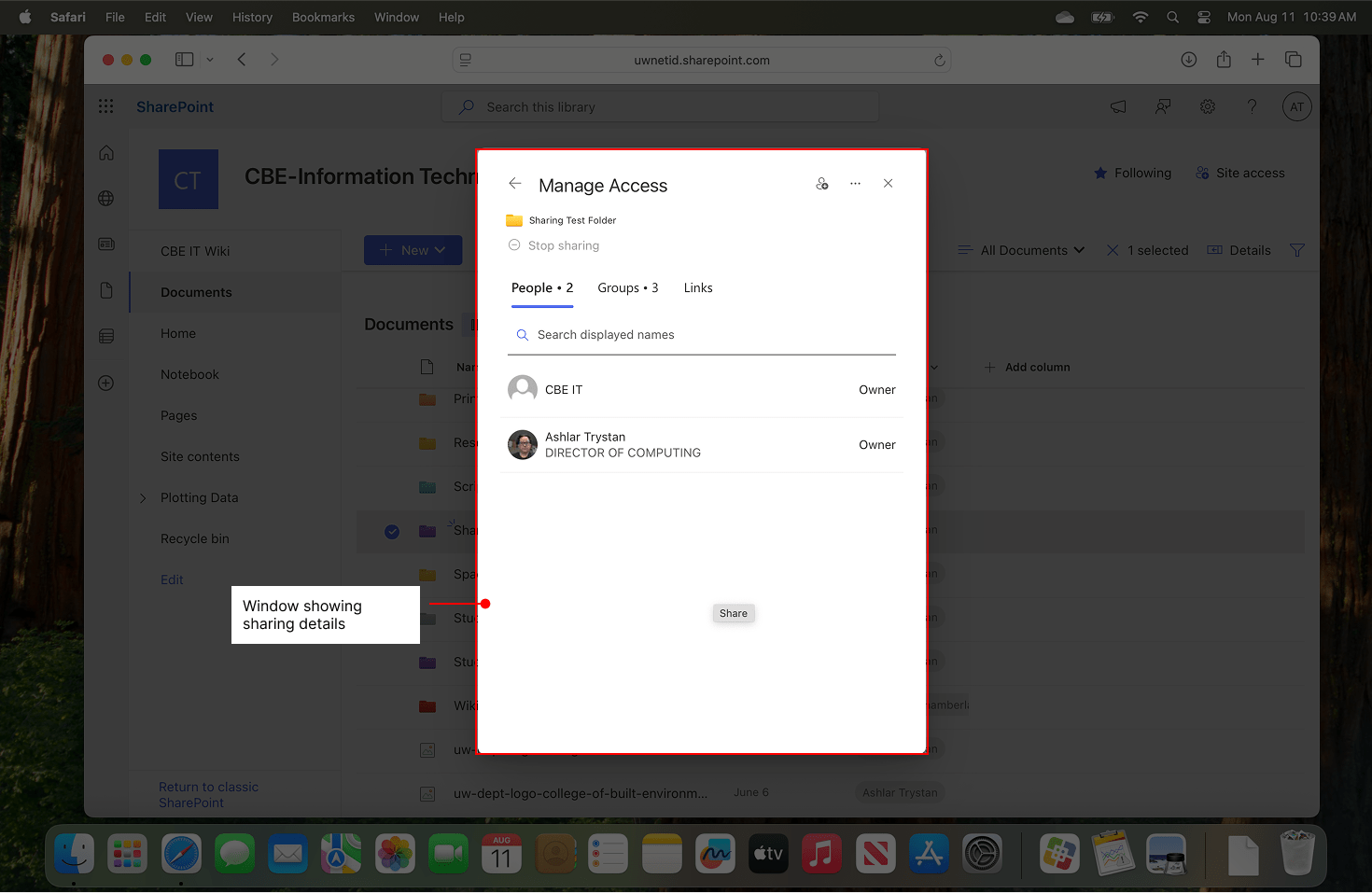 Showing who currently shared to.