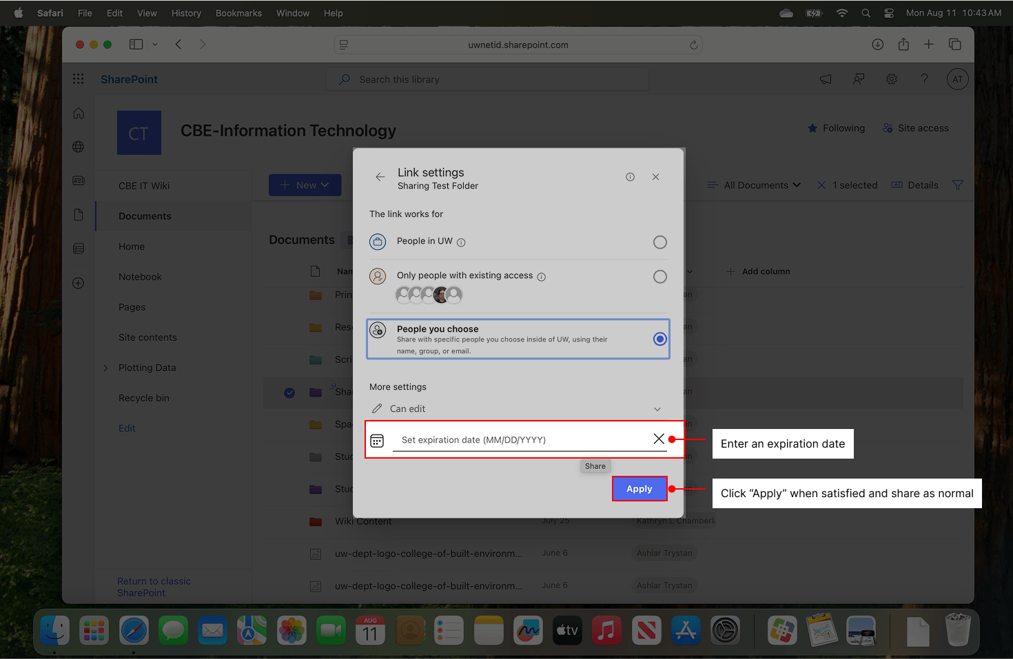 How to set a link expiration date.
