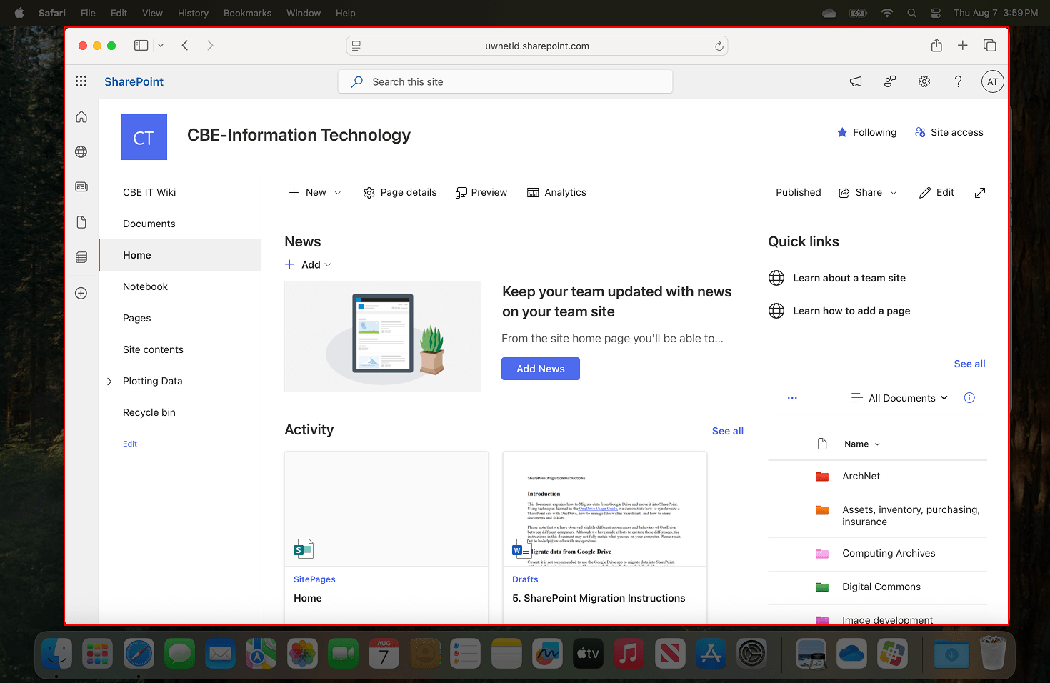 Homepage of CBE-IT SharePoint