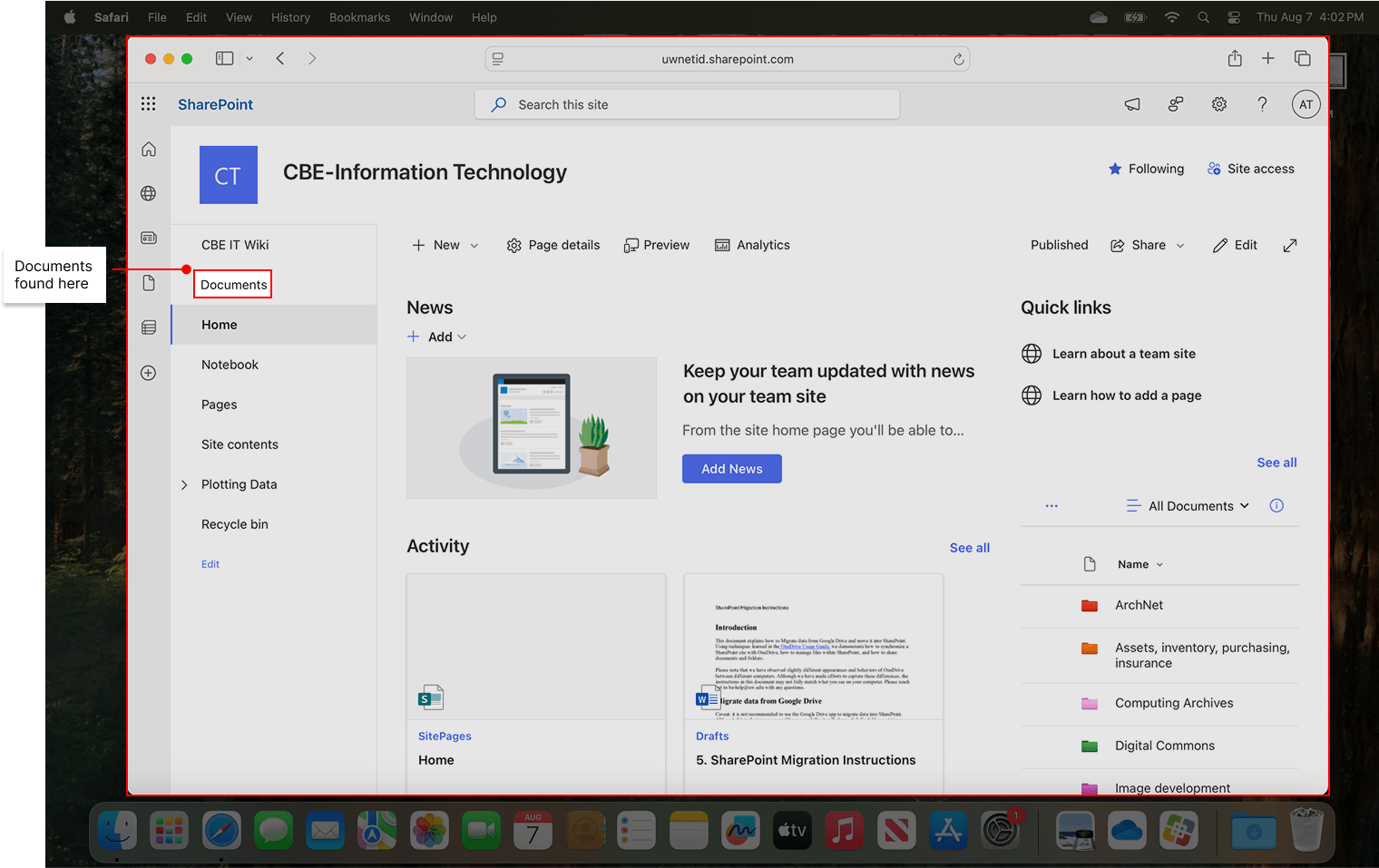Documents folder location on navigation