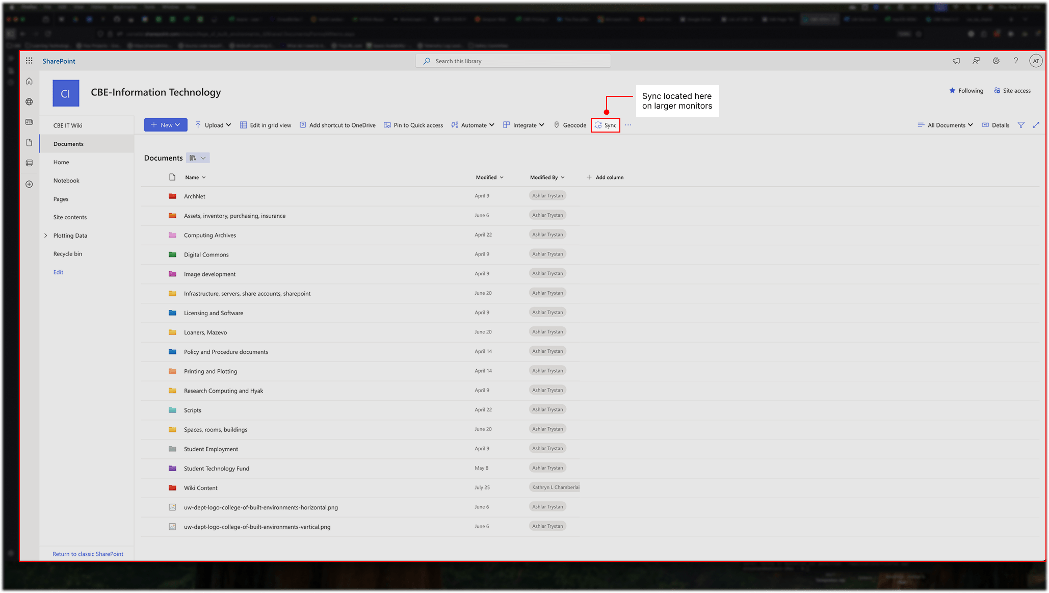 Sync button on larger monitor