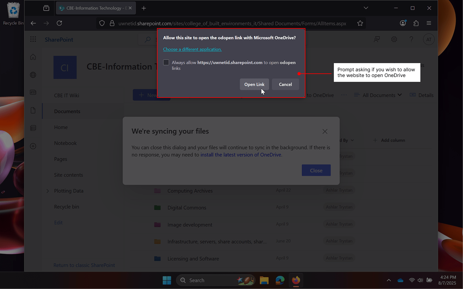 Prompt to open OneDrive