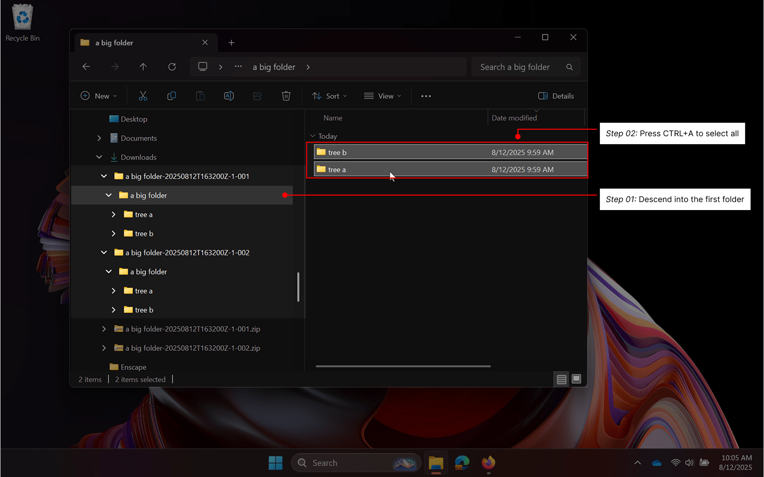 Indicating that you descend into one tree and select all.