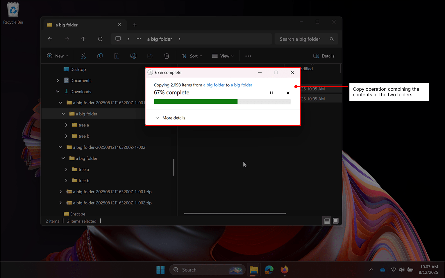 Indicating a file copy operation in progress.