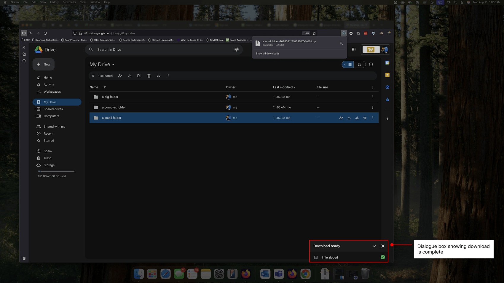 Showing that Google Drive has completed the download