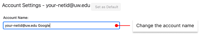 UW Google mail – change account name